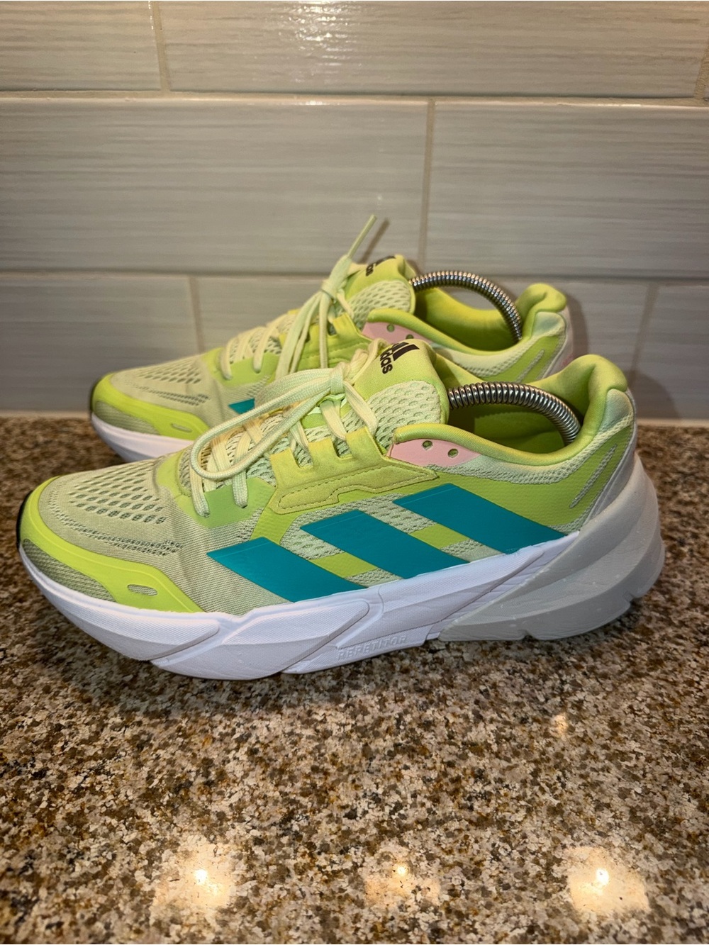 adidas Men’s Lime Green Sneakers with Teal Stripes